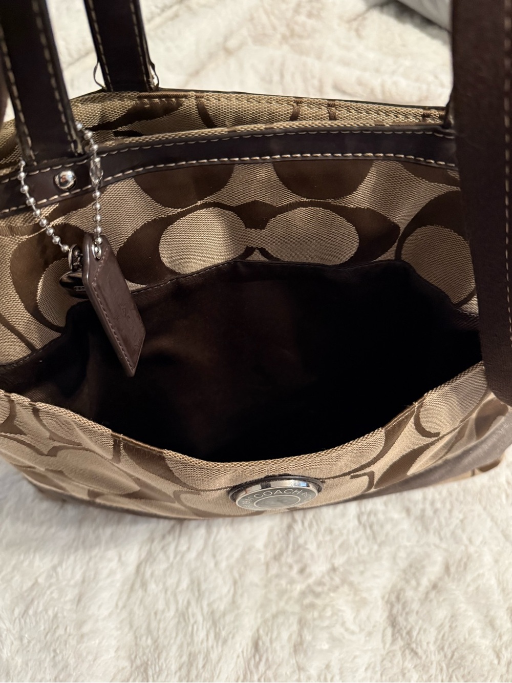 Coach Brown Signature Canvas Tote with Dark Brown Trim - Picture 6 of 15